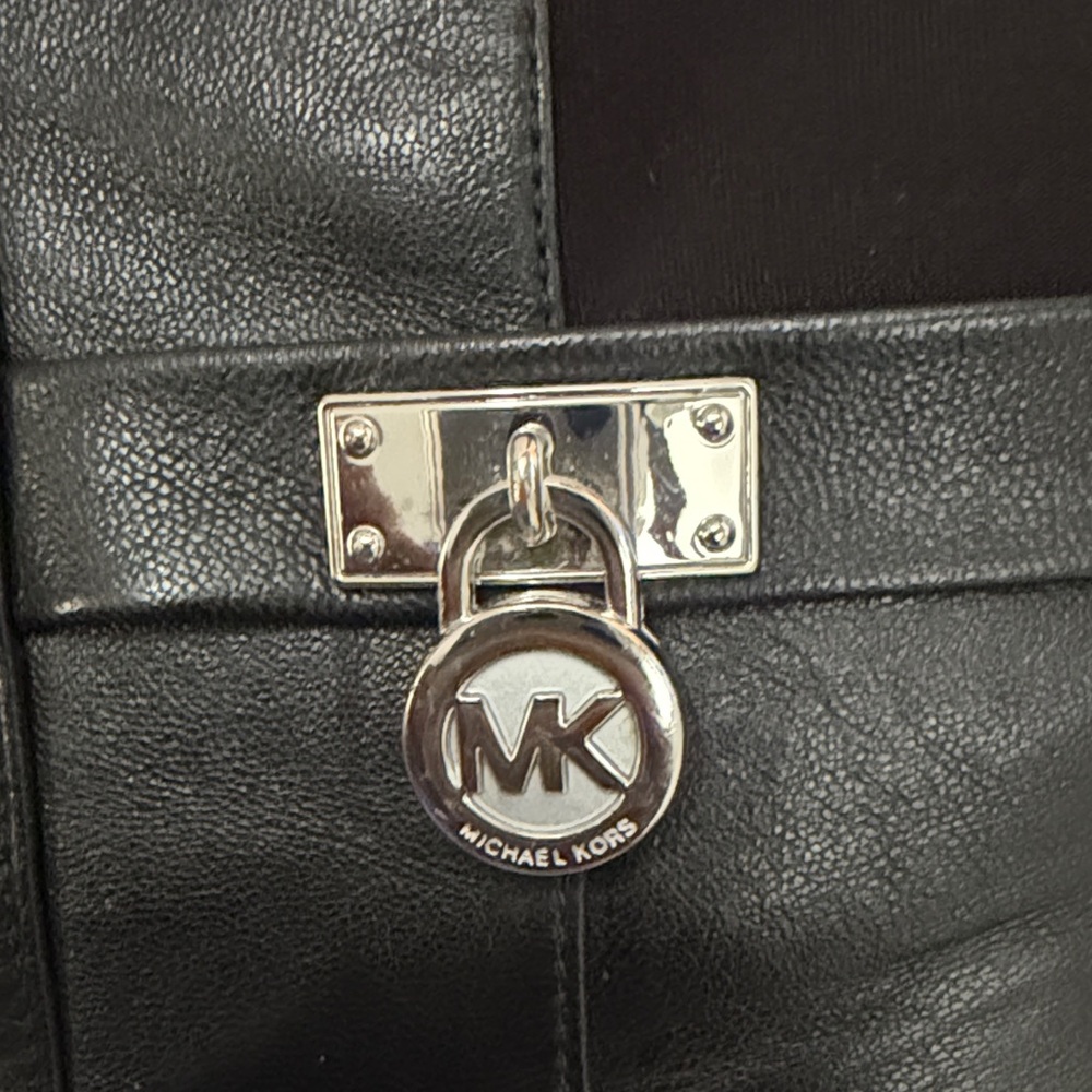 Michael Kors Black Knee-High Leather Riding Boots with Silver Hardware - Picture 5 of 6